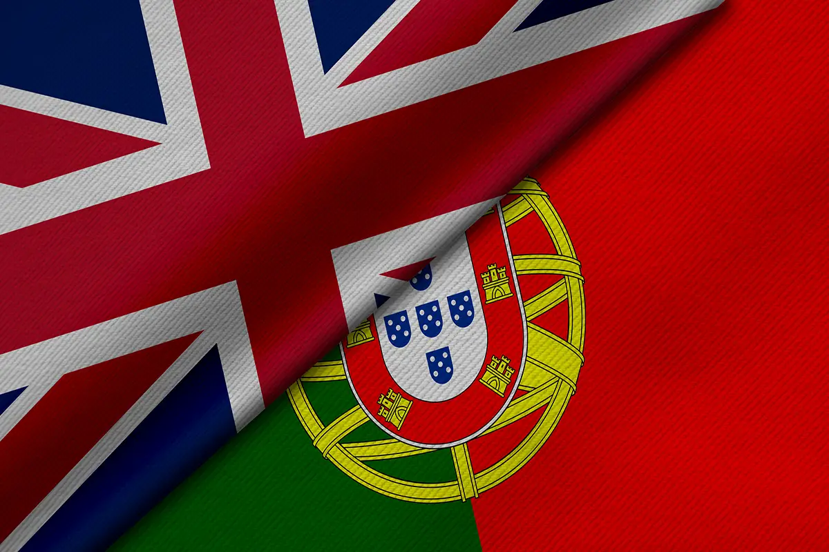 The UK and Portugal flags.